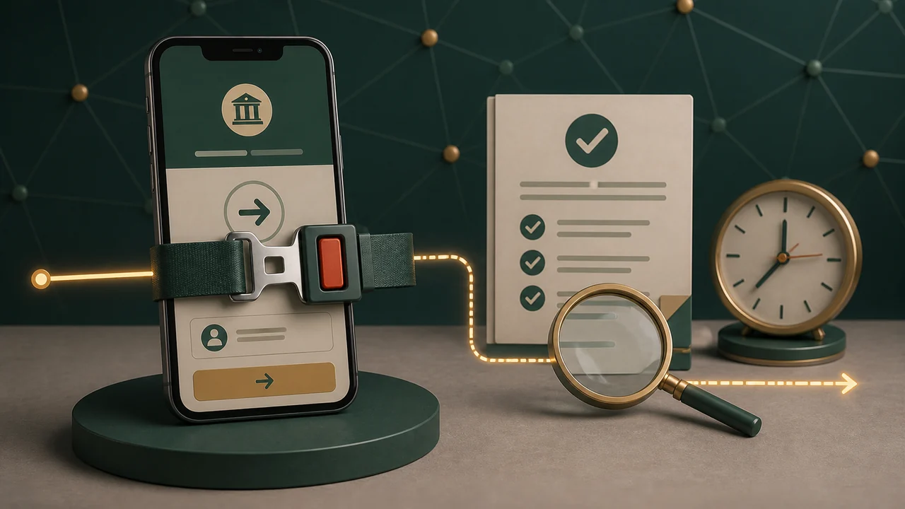Pessoa interrompe uma transferência sob pressão para verificar documentos, identidade e contato por fontes independentes.