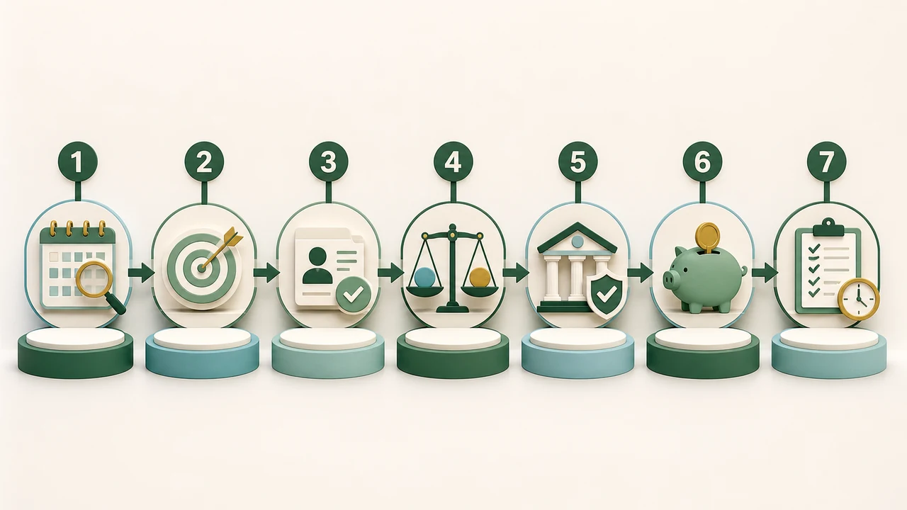 Fluxo de execução conecta renda, aporte programado, objetivo específico, conferência e revisão do plano.