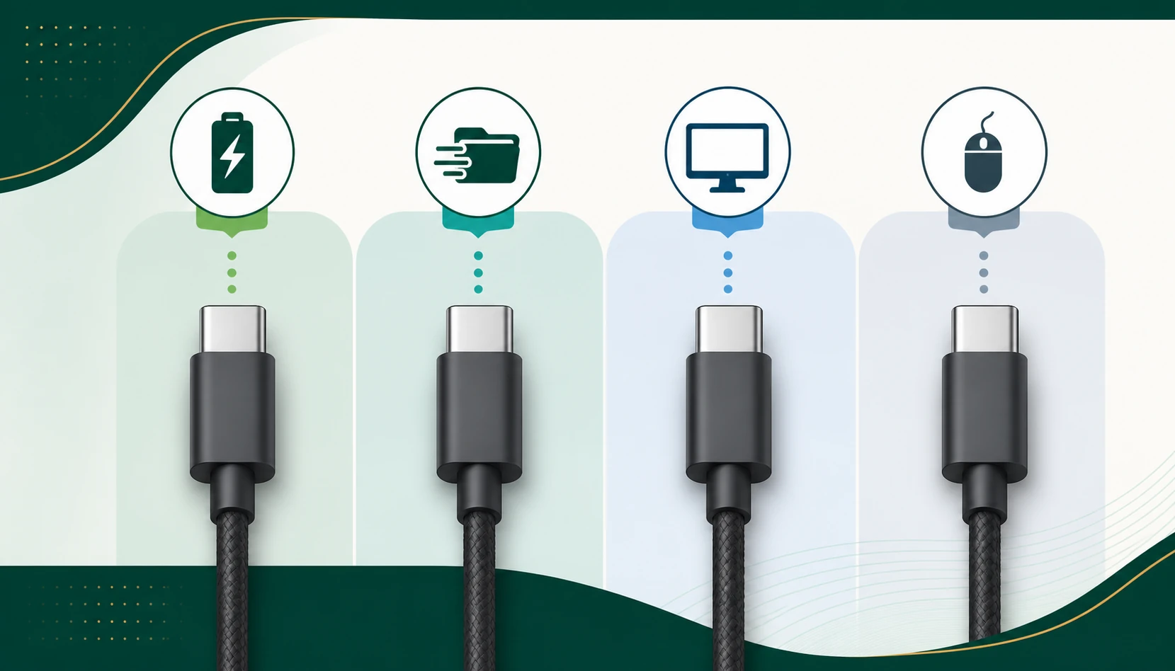 Cabos USB-C visualmente semelhantes são associados a carregamento, dados e vídeo