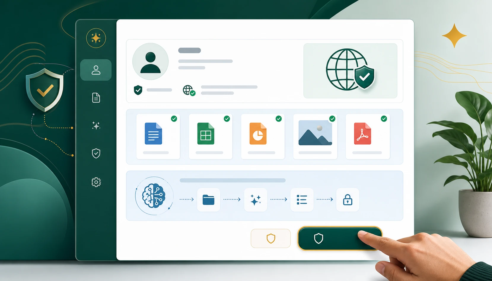 Tela de confirmação apresenta identidade, domínio, arquivos e ação para revisão humana antes da autorização.