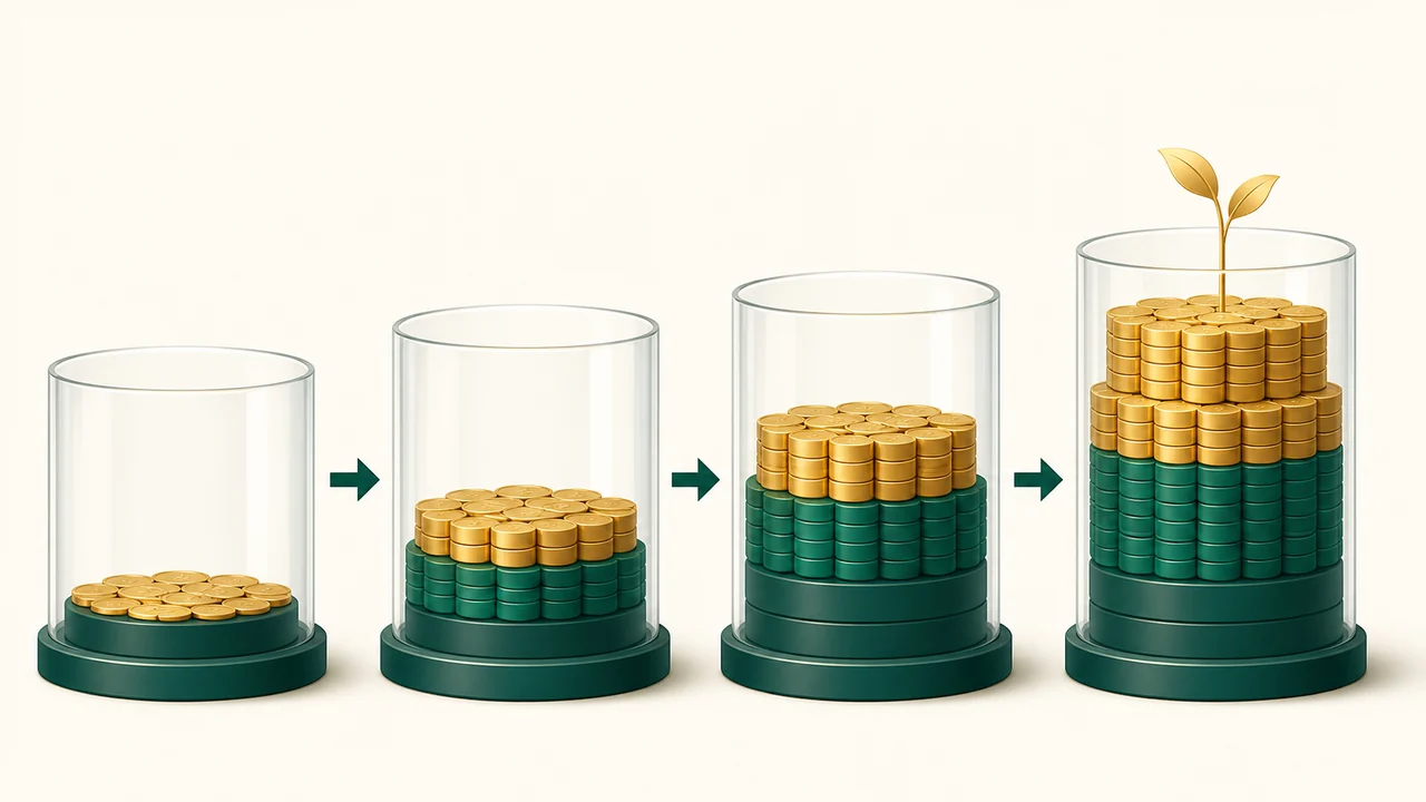 Juros compostos calculados sobre uma base que cresce a cada período.