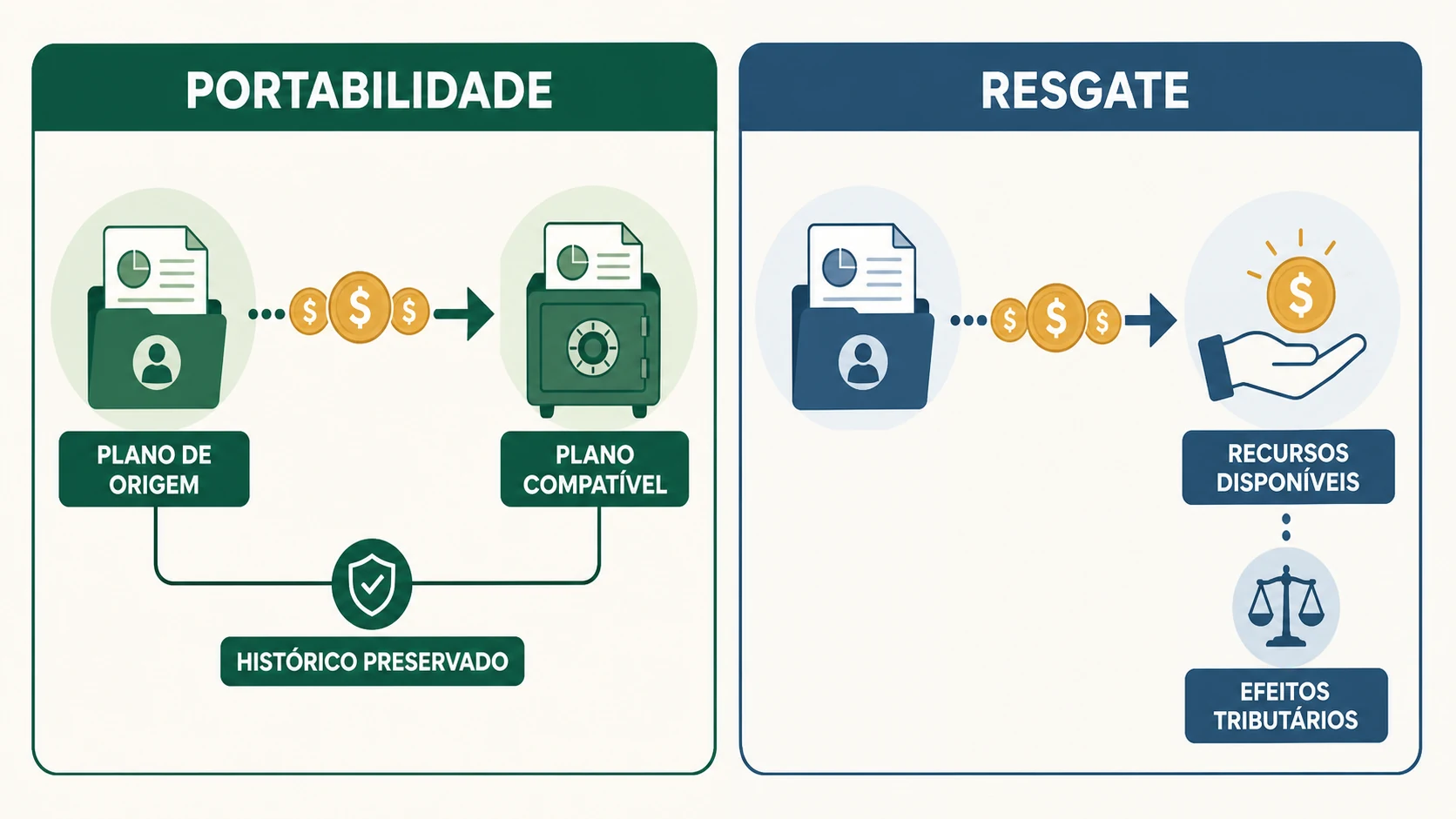 Comparação entre portabilidade direta para plano compatível e resgate com recursos disponíveis à pessoa.