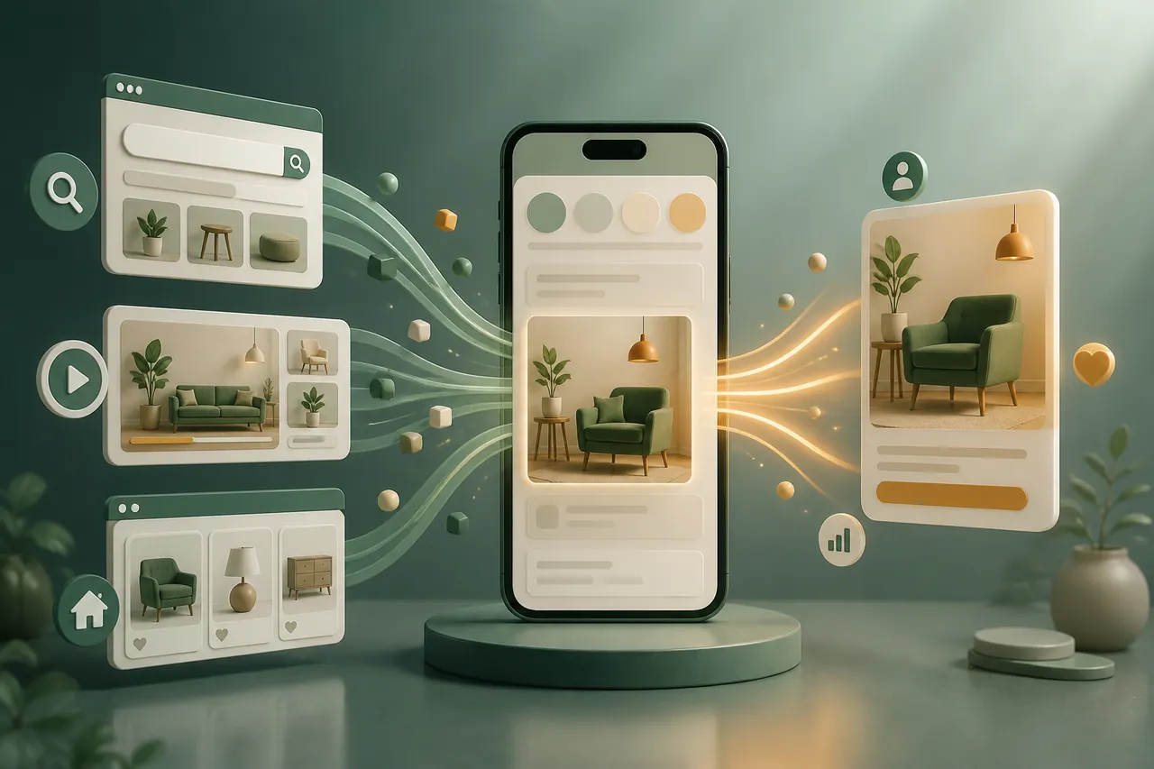 Ícones de pesquisas, vídeos, páginas e localização conectados à personalização de anúncios.