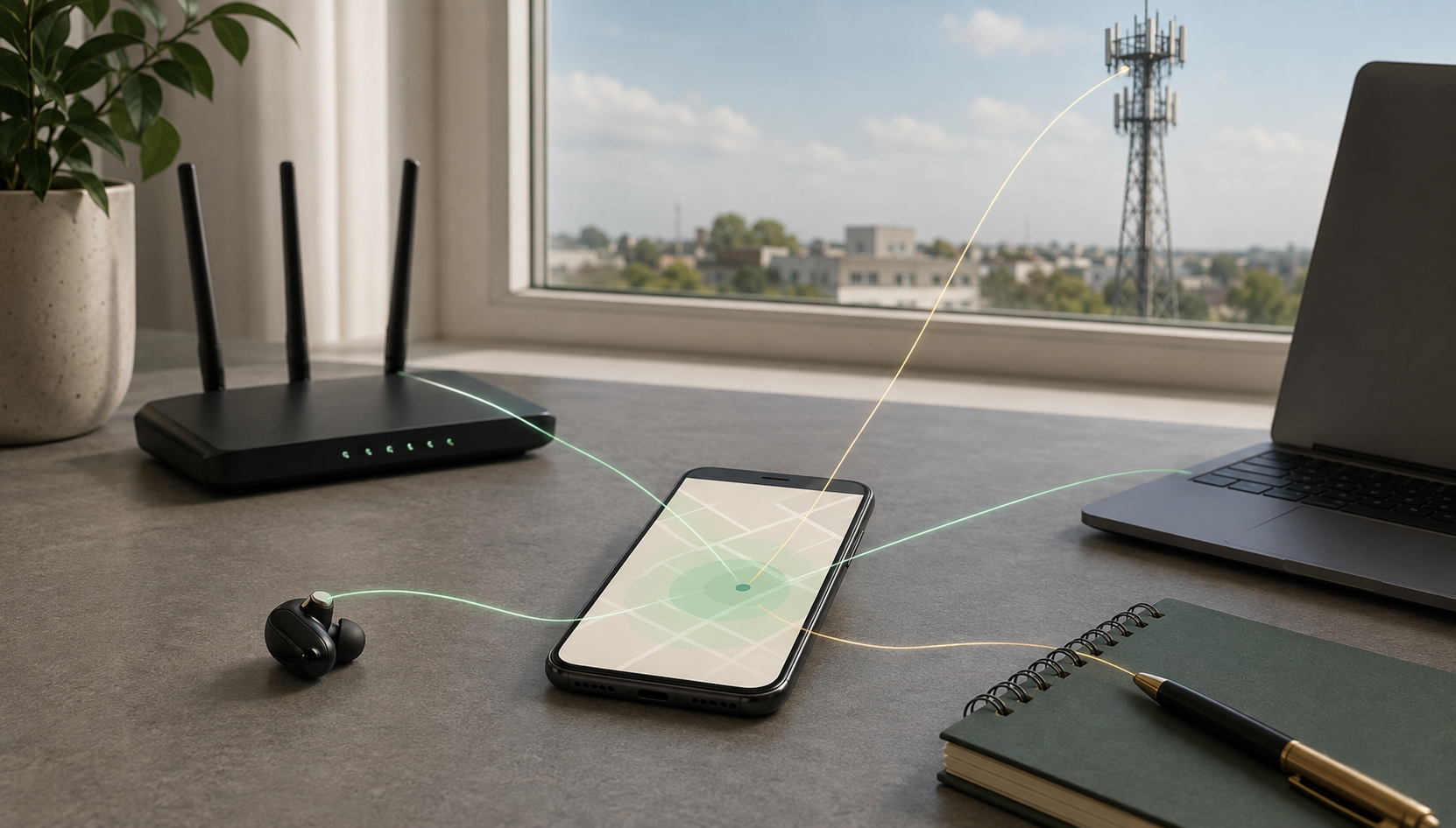Celular recebe pistas de satélite, Wi-Fi, Bluetooth, rede móvel e internet para estimar localização.