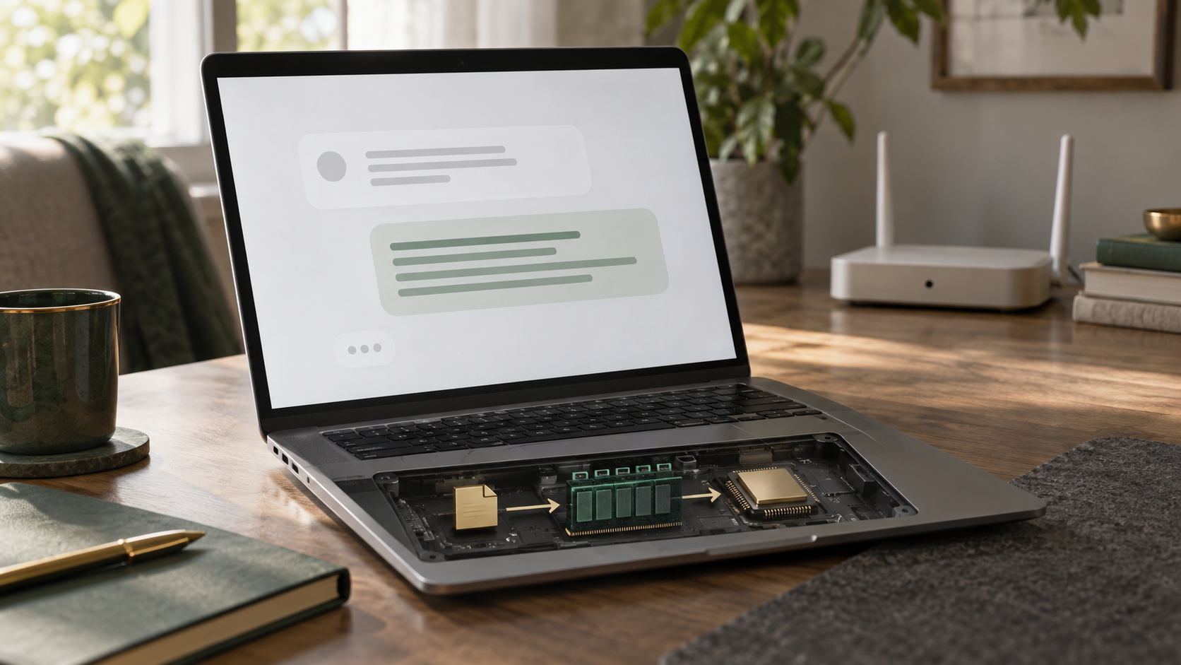 Notebook executa um modelo de inteligência artificial local enquanto o roteador está desconectado.
